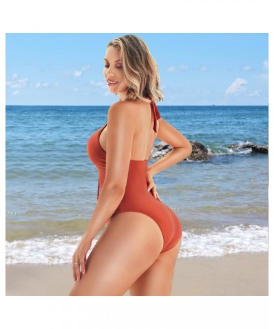 One Piece Bathing Suit for Women Tummy Control Black Ruched Swimsuit V Neck Full Coverage Slimming Monokini Swimsuits Orange ...