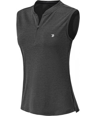 Women's Golf Polo Shirts Sleeveless Zip Up Collarless UPF 50+ Tennis T-Shirt Lightweight Quick Dry 07-dark Gray $12.99 Active...