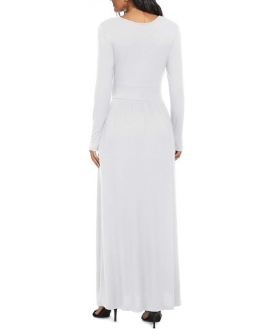 Women Long Sleeve Deep V Neck Loose Plain Long Maxi Casual Dress White $10.25 Dresses