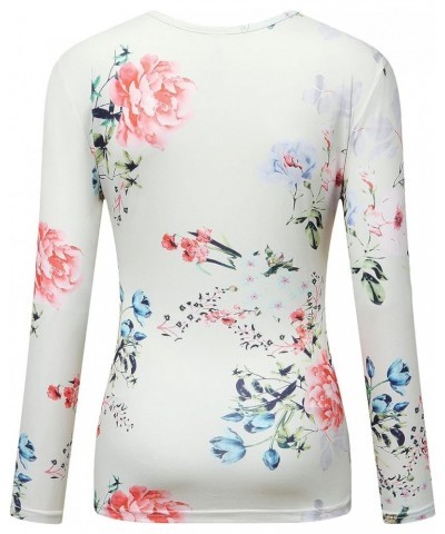 Women's Top Deep V Neck Slim Fitted T-Shirt Front Surplice Wrap Short/Long Sleeve Tees Long-floral White $13.24 T-Shirts