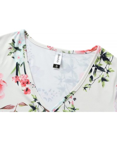 Women's Top Deep V Neck Slim Fitted T-Shirt Front Surplice Wrap Short/Long Sleeve Tees Long-floral White $13.24 T-Shirts