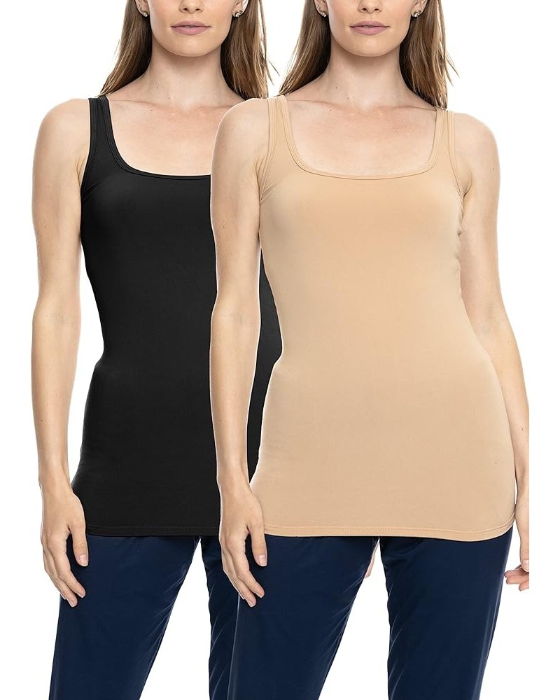 Oh So Soft Long Length Base Layer Tank Top | Women Plus Size Black | Beige $11.39 Tanks