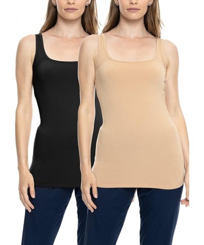 Oh So Soft Long Length Base Layer Tank Top | Women Plus Size Black | Beige $11.39 Tanks