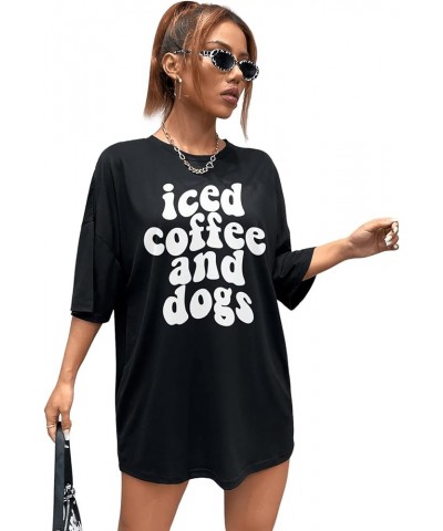 Women's Short Sleeve Round Neck Tee Graphic Oversized T-Shirt Black Ice $12.88 Tops