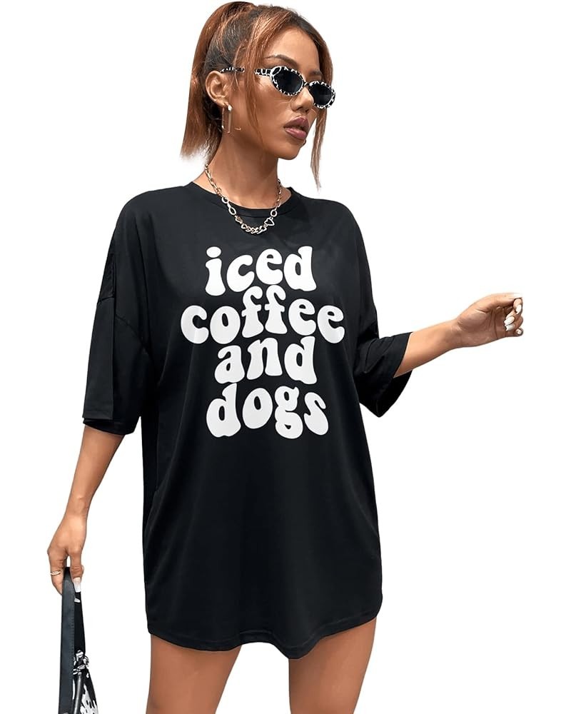 Women's Short Sleeve Round Neck Tee Graphic Oversized T-Shirt Black Ice $12.88 Tops