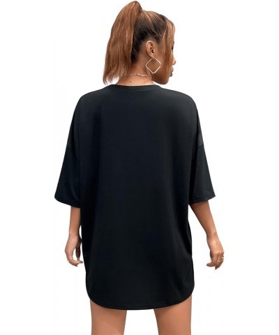 Women's Short Sleeve Round Neck Tee Graphic Oversized T-Shirt Black Ice $12.88 Tops