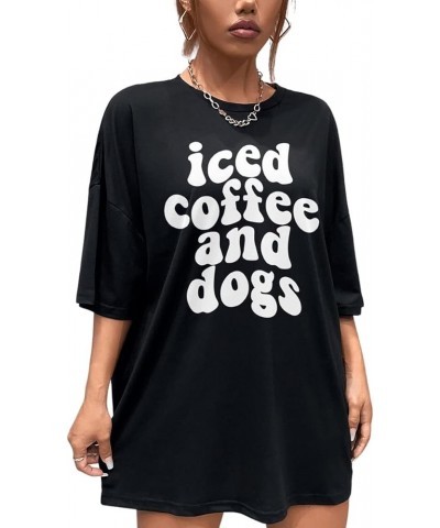 Women's Short Sleeve Round Neck Tee Graphic Oversized T-Shirt Black Ice $12.88 Tops