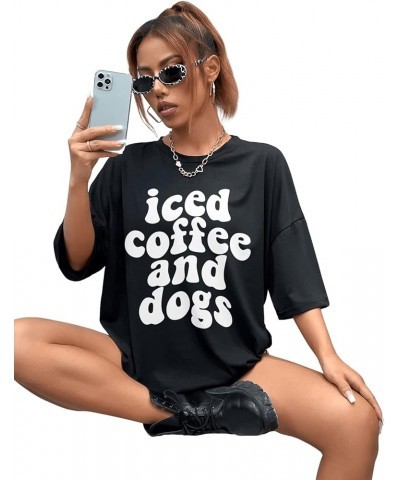 Women's Short Sleeve Round Neck Tee Graphic Oversized T-Shirt Black Ice $12.88 Tops