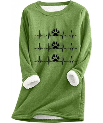 Women's Dog Paw Sweatshirts Sherpa Lined Electrocardiogram Graphic Plus Size Fuzzy Loungewear Tunic Sweater Green $11.39 Hood...
