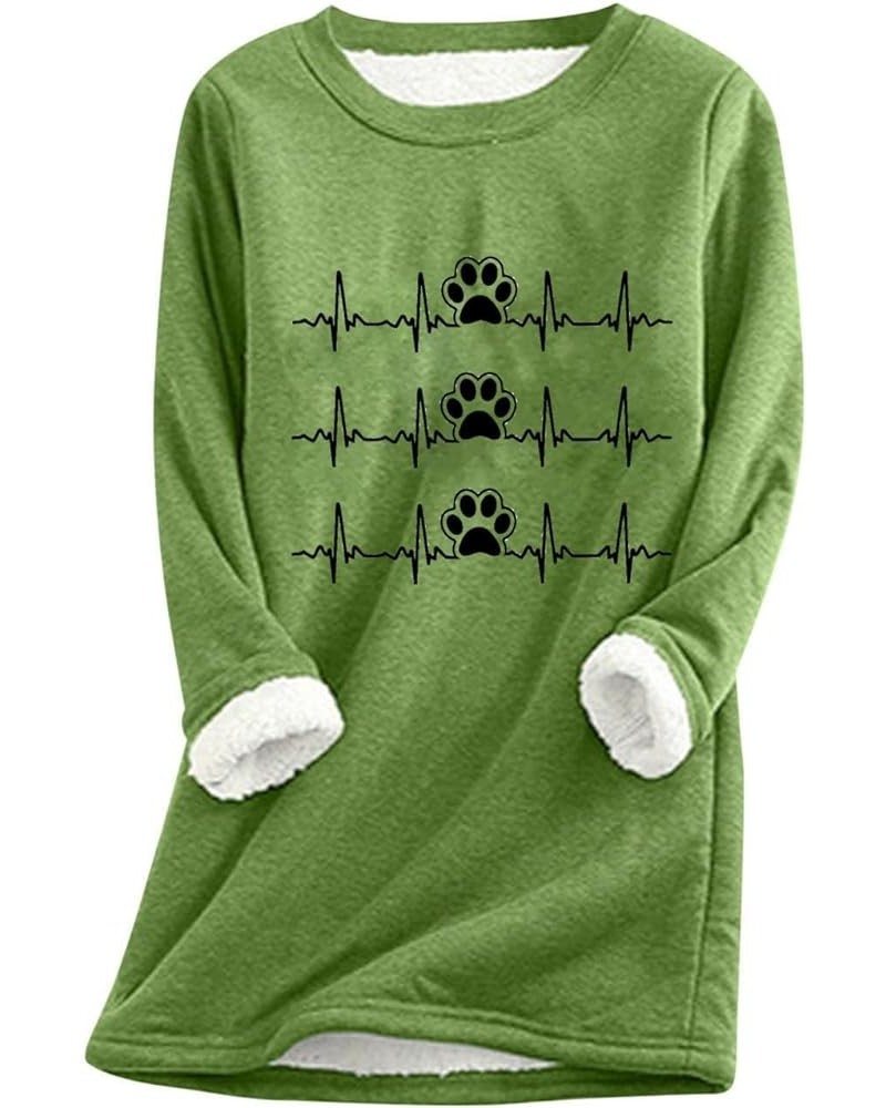 Women's Dog Paw Sweatshirts Sherpa Lined Electrocardiogram Graphic Plus Size Fuzzy Loungewear Tunic Sweater Green $11.39 Hood...