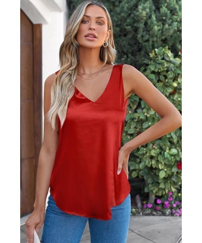 Tank Tops for Women V Neck Silk Summer Satin Sleeveless Blouses 2024 Basic Camisole Shirts XS-3XL Satin Red $16.42 Tanks