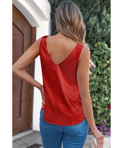 Tank Tops for Women V Neck Silk Summer Satin Sleeveless Blouses 2024 Basic Camisole Shirts XS-3XL Satin Red $16.42 Tanks