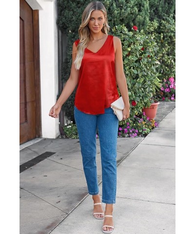 Tank Tops for Women V Neck Silk Summer Satin Sleeveless Blouses 2024 Basic Camisole Shirts XS-3XL Satin Red $16.42 Tanks