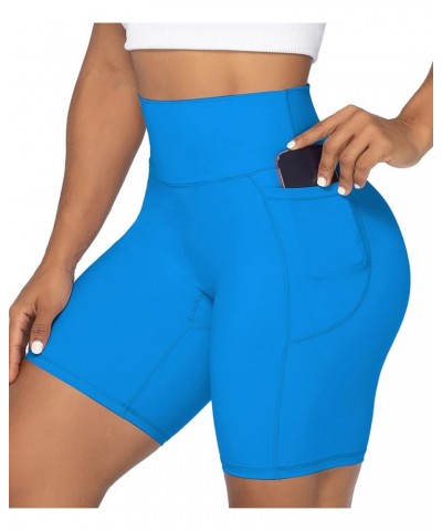 No Front Seam Biker Shorts for Women with Pockets, Yoga Workout Gym Bike Shorts with Tummy Control 8" Inseam Classic Blue $13...