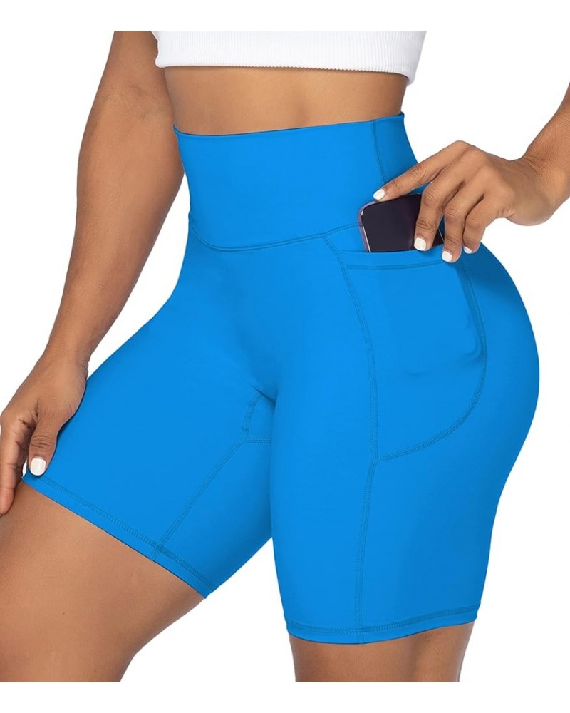 No Front Seam Biker Shorts for Women with Pockets, Yoga Workout Gym Bike Shorts with Tummy Control 8" Inseam Classic Blue $13...