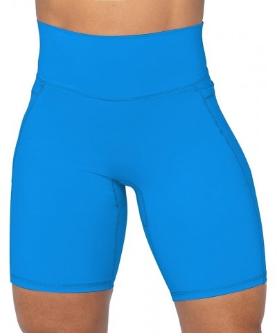 No Front Seam Biker Shorts for Women with Pockets, Yoga Workout Gym Bike Shorts with Tummy Control 8" Inseam Classic Blue $13...