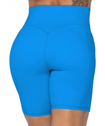 No Front Seam Biker Shorts for Women with Pockets, Yoga Workout Gym Bike Shorts with Tummy Control 8" Inseam Classic Blue $13...