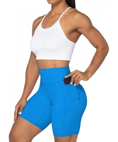 No Front Seam Biker Shorts for Women with Pockets, Yoga Workout Gym Bike Shorts with Tummy Control 8" Inseam Classic Blue $13...