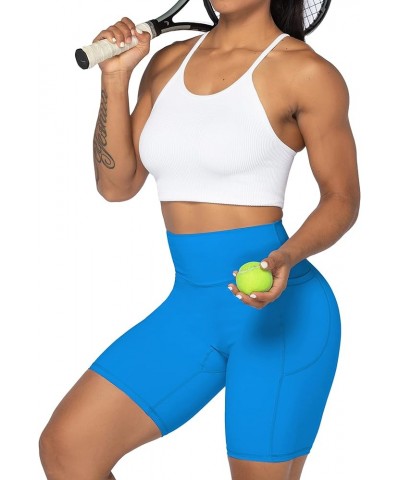 No Front Seam Biker Shorts for Women with Pockets, Yoga Workout Gym Bike Shorts with Tummy Control 8" Inseam Classic Blue $13...