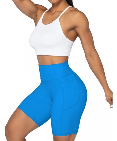 No Front Seam Biker Shorts for Women with Pockets, Yoga Workout Gym Bike Shorts with Tummy Control 8" Inseam Classic Blue $13...