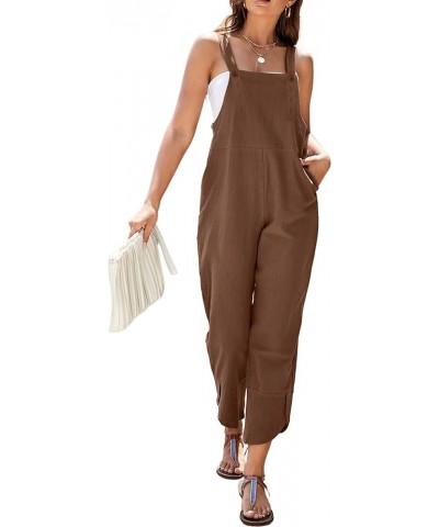 Baggy Loose Linen Overalls for Women Dual Pockets Adjustable Straps Casual Bib Jumpsuit Suspender Darkkhaki $12.50 Overalls