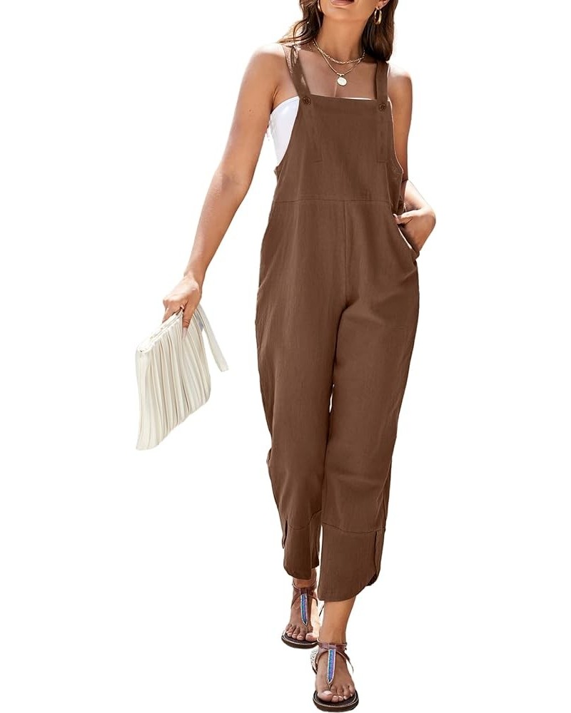 Baggy Loose Linen Overalls for Women Dual Pockets Adjustable Straps Casual Bib Jumpsuit Suspender Darkkhaki $12.50 Overalls