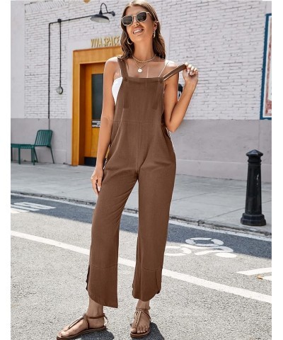 Baggy Loose Linen Overalls for Women Dual Pockets Adjustable Straps Casual Bib Jumpsuit Suspender Darkkhaki $12.50 Overalls