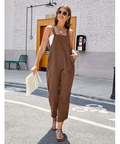 Baggy Loose Linen Overalls for Women Dual Pockets Adjustable Straps Casual Bib Jumpsuit Suspender Darkkhaki $12.50 Overalls