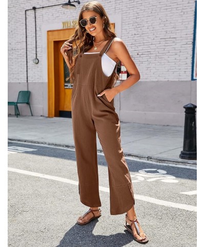 Baggy Loose Linen Overalls for Women Dual Pockets Adjustable Straps Casual Bib Jumpsuit Suspender Darkkhaki $12.50 Overalls