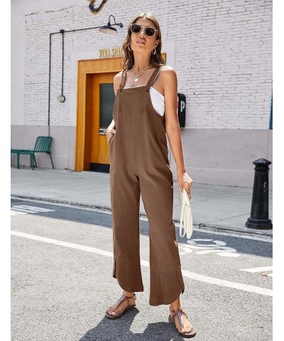 Baggy Loose Linen Overalls for Women Dual Pockets Adjustable Straps Casual Bib Jumpsuit Suspender Darkkhaki $12.50 Overalls