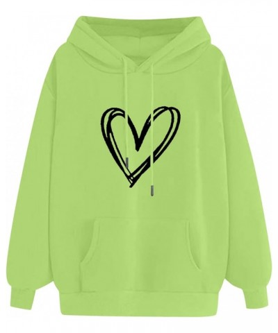 Womens Long Sleeve Oversized Hoodies Heart Print Solid Color Hooded Pullover Trendy Casual Sweatshirts with Pocket 09 Green $...