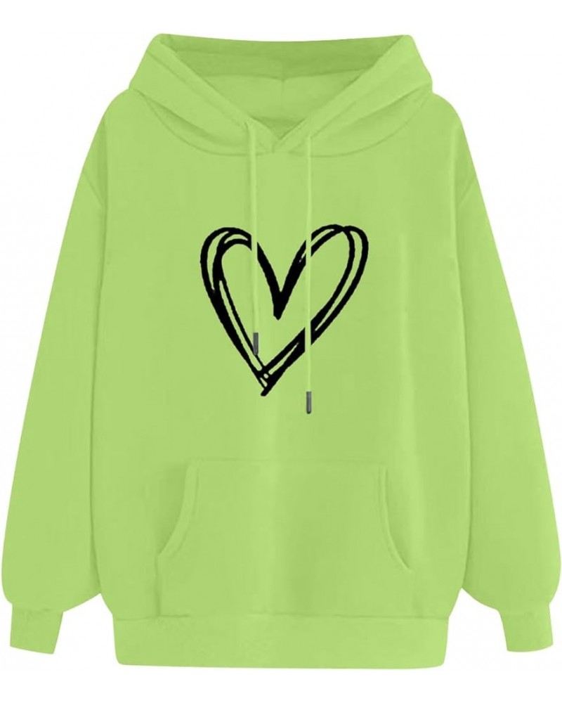 Womens Long Sleeve Oversized Hoodies Heart Print Solid Color Hooded Pullover Trendy Casual Sweatshirts with Pocket 09 Green $...