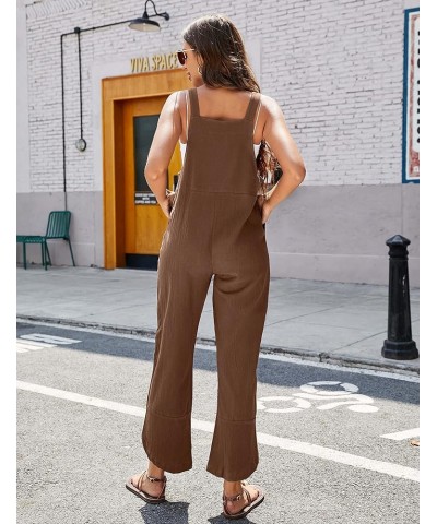 Baggy Loose Linen Overalls for Women Dual Pockets Adjustable Straps Casual Bib Jumpsuit Suspender Darkkhaki $12.50 Overalls