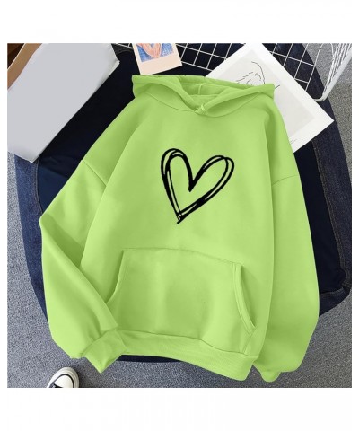 Womens Long Sleeve Oversized Hoodies Heart Print Solid Color Hooded Pullover Trendy Casual Sweatshirts with Pocket 09 Green $...