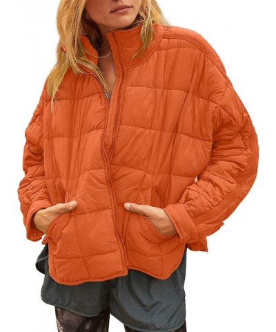 Women's Lightweight Oversized Long Sleeve Zip Water Resistant Packable Puffer Jacket Warm Short Winter Coat Orange $16.81 Jac...