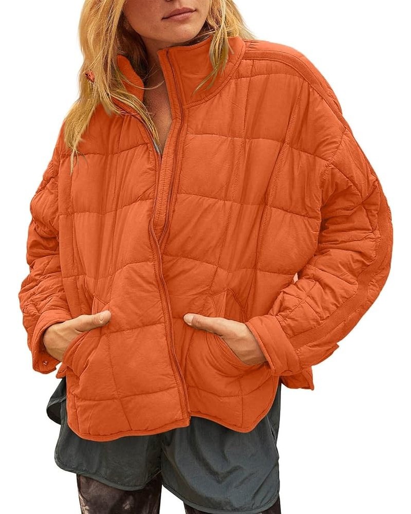 Women's Lightweight Oversized Long Sleeve Zip Water Resistant Packable Puffer Jacket Warm Short Winter Coat Orange $16.81 Jac...