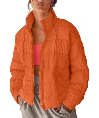 Women's Lightweight Oversized Long Sleeve Zip Water Resistant Packable Puffer Jacket Warm Short Winter Coat Orange $16.81 Jac...