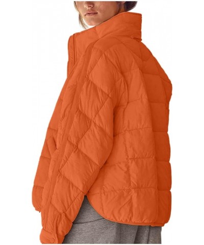 Women's Lightweight Oversized Long Sleeve Zip Water Resistant Packable Puffer Jacket Warm Short Winter Coat Orange $16.81 Jac...