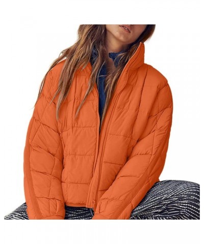 Women's Lightweight Oversized Long Sleeve Zip Water Resistant Packable Puffer Jacket Warm Short Winter Coat Orange $16.81 Jac...