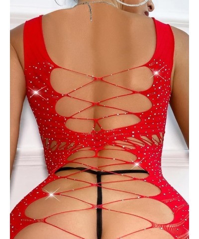 Lingerie for Women Rhinestone Studded Cut-Out Bodycon Dress Sleep & Lounge (Color : Black, Size : One-Size) One Size Red $14....