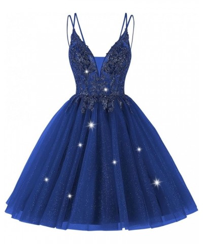 Sparkly Tulle Homecoming Dresses for Teens Short Spaghetti Straps Beaded Cocktail Gowns CM115 Royal Blue $31.68 Dresses