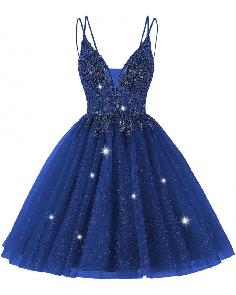 Sparkly Tulle Homecoming Dresses for Teens Short Spaghetti Straps Beaded Cocktail Gowns CM115 Royal Blue $31.68 Dresses