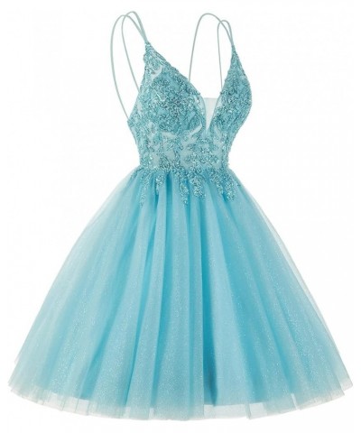 Sparkly Tulle Homecoming Dresses for Teens Short Spaghetti Straps Beaded Cocktail Gowns CM115 Royal Blue $31.68 Dresses