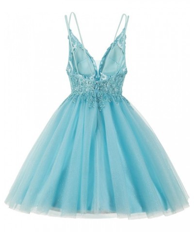 Sparkly Tulle Homecoming Dresses for Teens Short Spaghetti Straps Beaded Cocktail Gowns CM115 Royal Blue $31.68 Dresses