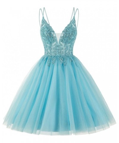 Sparkly Tulle Homecoming Dresses for Teens Short Spaghetti Straps Beaded Cocktail Gowns CM115 Royal Blue $31.68 Dresses