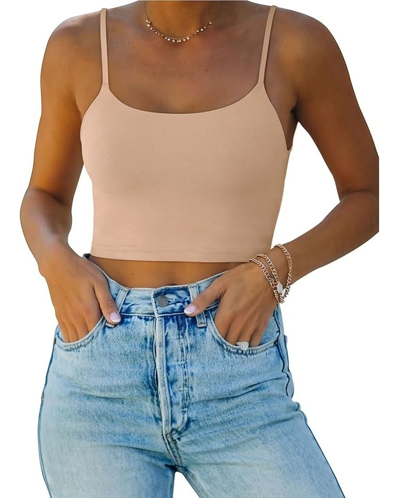 Women's Sexy Adjustable Spaghetti Strap Double Lined Seamless Camisole Tank Yoga Crop Tops Nude $16.79 Tanks