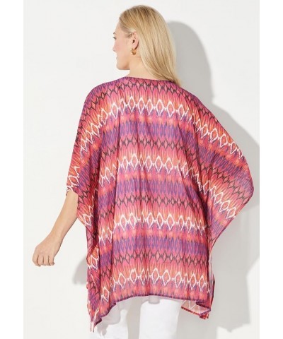 Women's Plus Size Georgette Peasant Poncho Berry Pink Tropical Chevron $25.70 Blouses