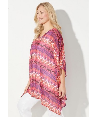 Women's Plus Size Georgette Peasant Poncho Berry Pink Tropical Chevron $25.70 Blouses