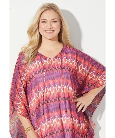 Women's Plus Size Georgette Peasant Poncho Berry Pink Tropical Chevron $25.70 Blouses