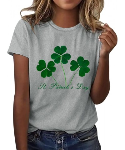 St Patricks Day Shirt Women Fashion Casual Tops Shirt Cute Clover Printed Short Sleeve Round Neck Tshirt Saint Paddy's Outfit...